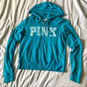 PINK blue zip up jacket with hood